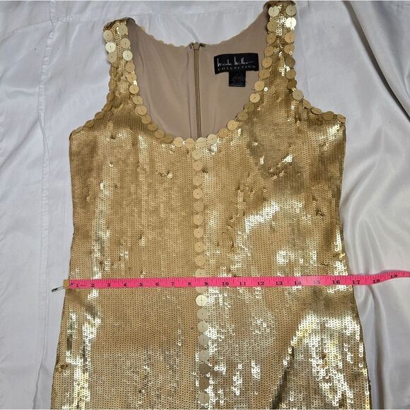NICOLE MILLER gold sequin sleeveless silk shift party NYE dress 4 - Picture 10 of 12
